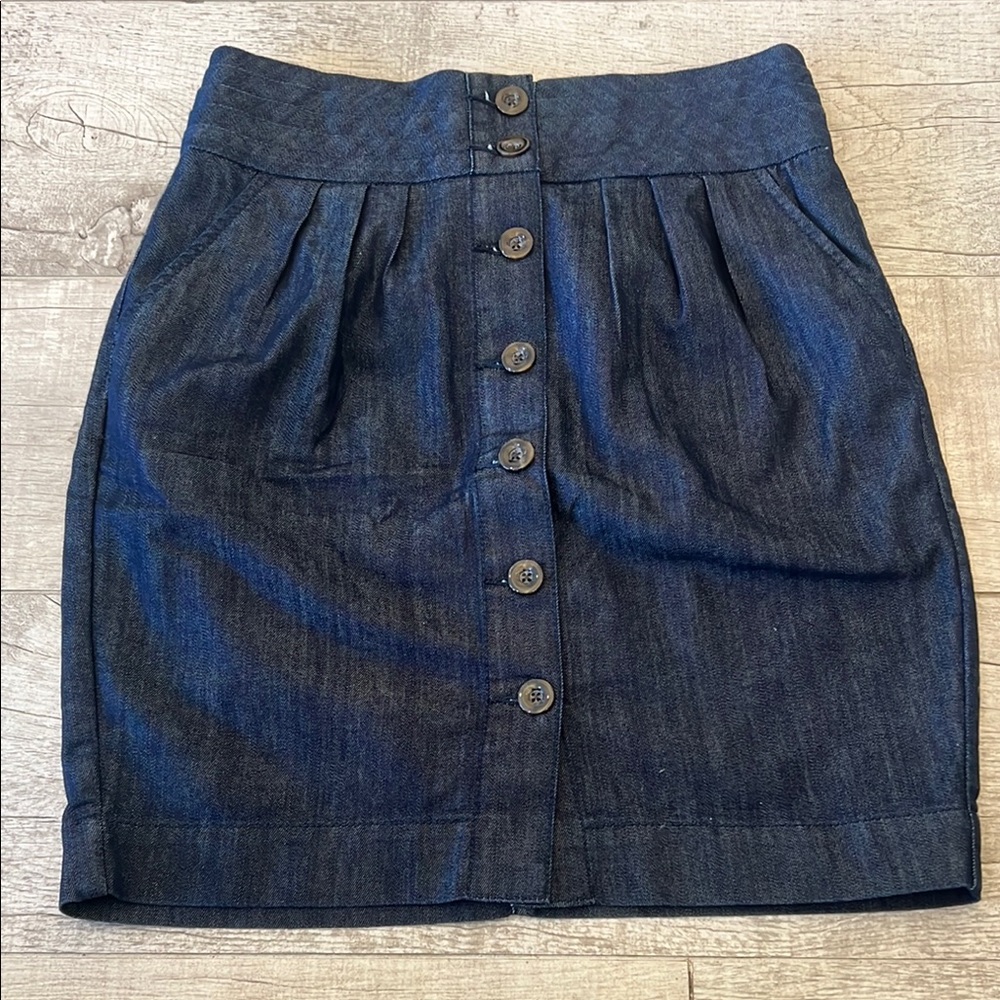 Pilcro And The Letterpress Dark Blue Denim Button Front Pleated Skirt Size No 06
